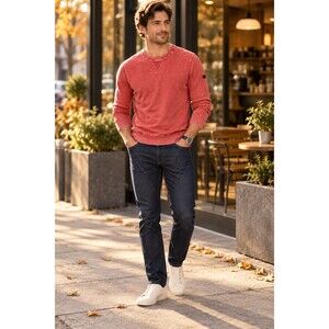 Superdry JPN Premium Dyed Crewneck Sweater Mens M Red Pullover Cotton Jumper Kni